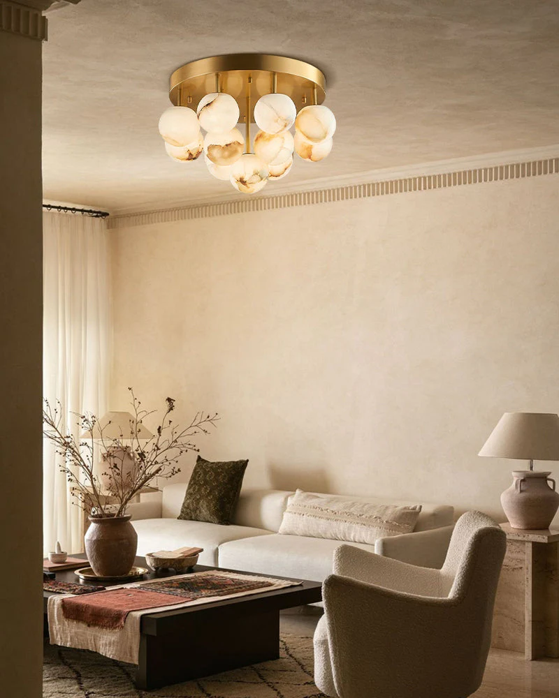 Alabaster Semi Flush Mount with Etched Opal Marble Shades - Image 4