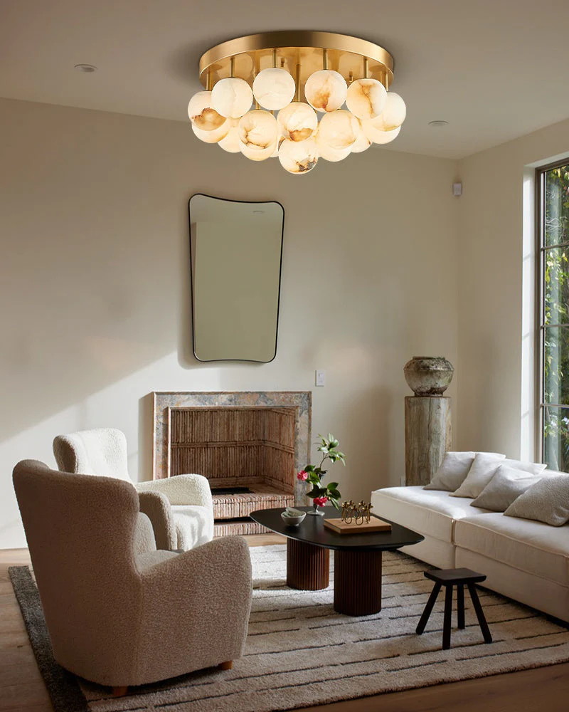 Alabaster Semi Flush Mount with Etched Opal Marble Shades - Image 5