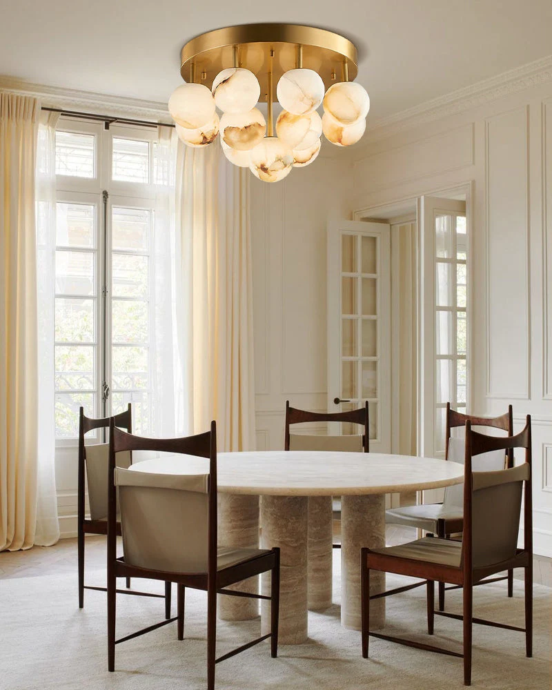 Alabaster Semi Flush Mount with Etched Opal Marble Shades - Image 7