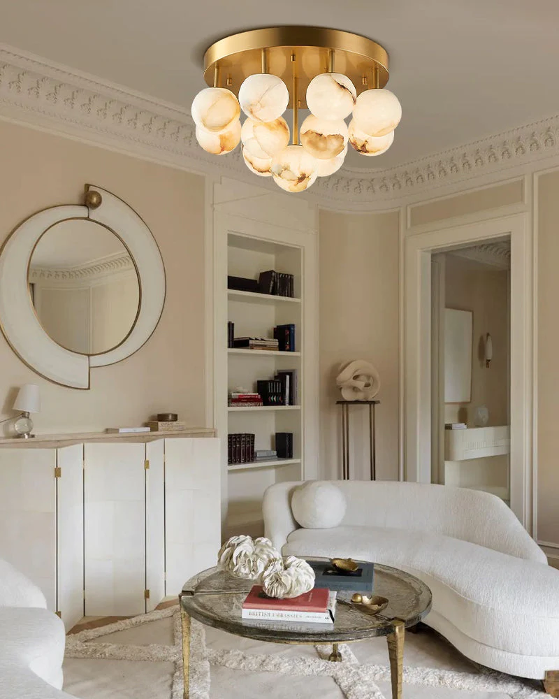 Alabaster Semi Flush Mount with Etched Opal Marble Shades - Image 8