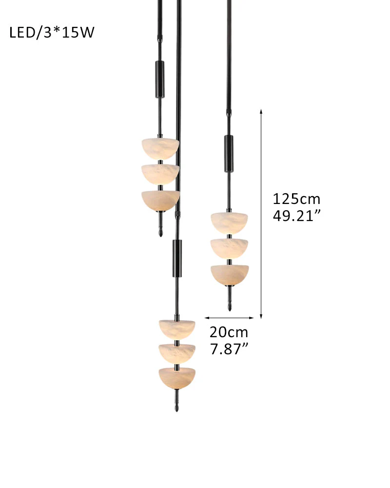 Alabaster Triple Half Spheres Vertical Suspension Lights Lacquered Burnished Brass/Bronze - Image 16