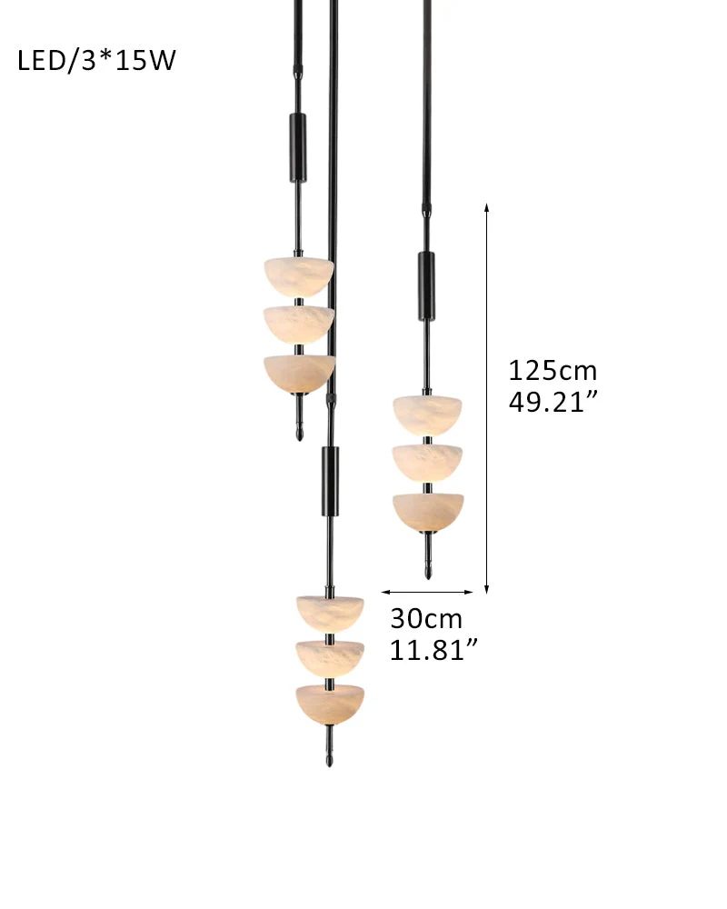 Alabaster Triple Half Spheres Vertical Suspension Lights Lacquered Burnished Brass/Bronze - Image 18