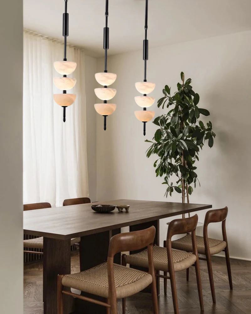 Alabaster Triple Half Spheres Vertical Suspension Lights Lacquered Burnished Brass/Bronze - Image 7
