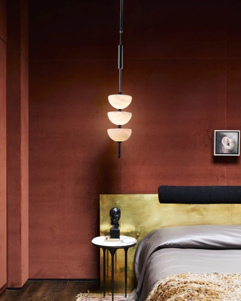 Alabaster Triple Half Spheres Vertical Suspension Lights Lacquered Burnished Brass/Bronze - Image 8