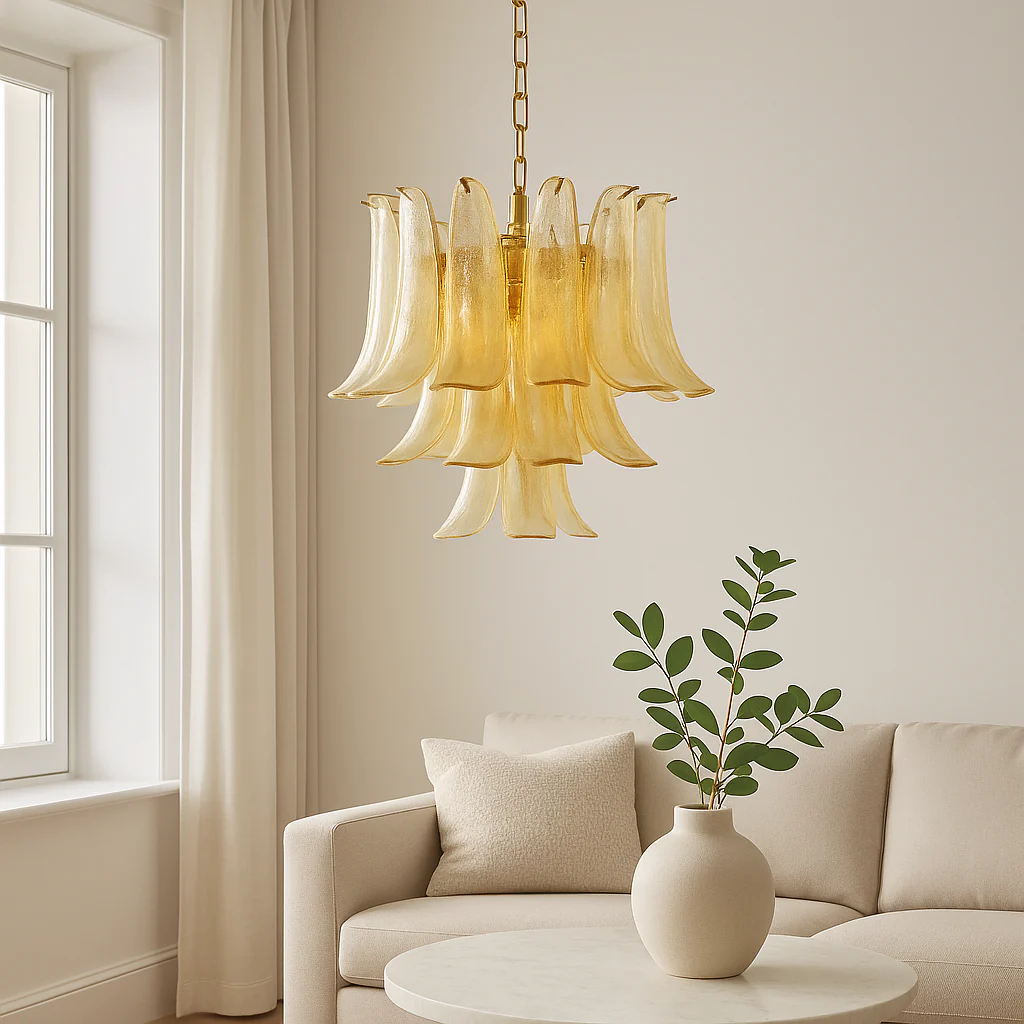 Amber Cascade Glass Chandelier