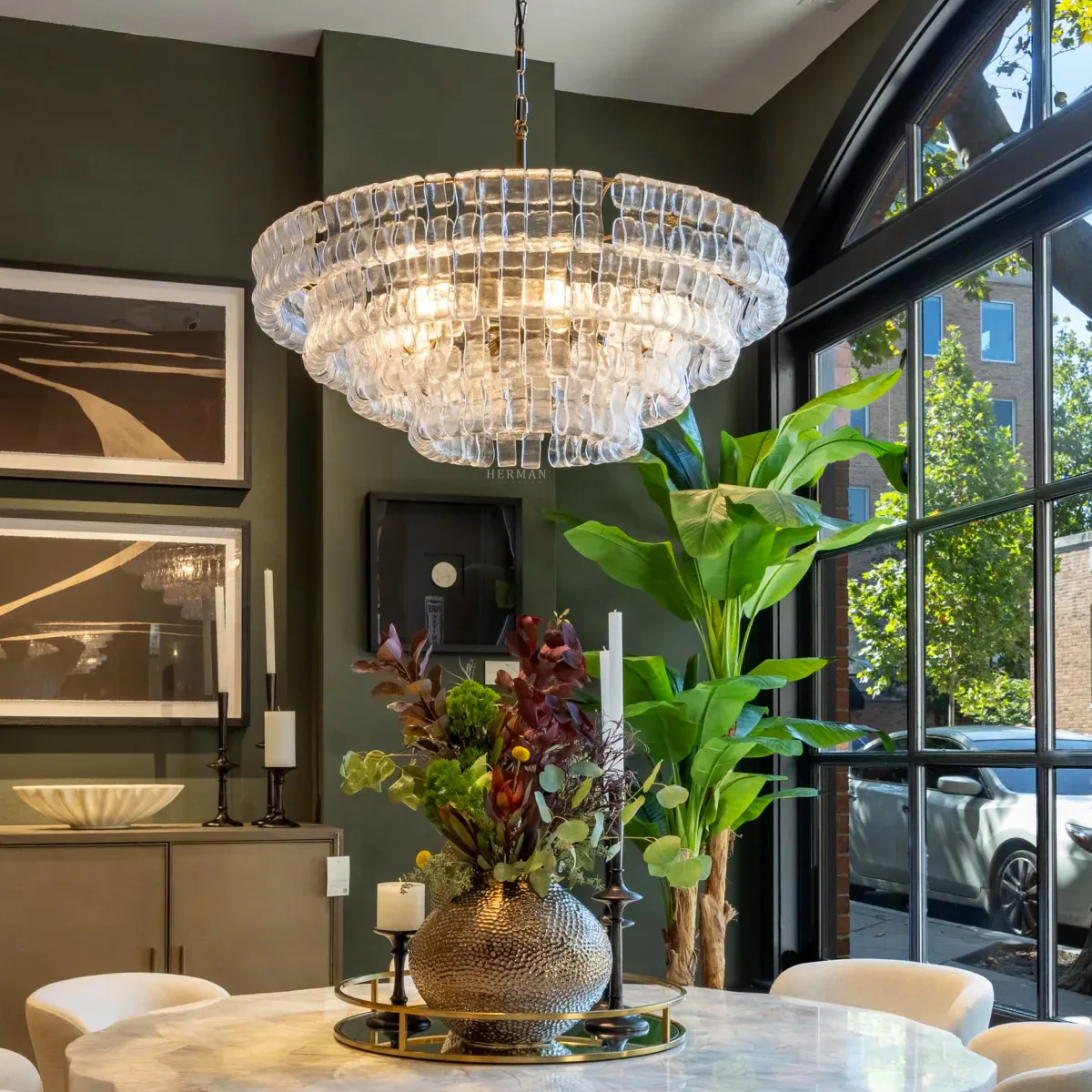 Amor 4-Tier Ghiaccio Glass Round Chandelier 36" - Image 3