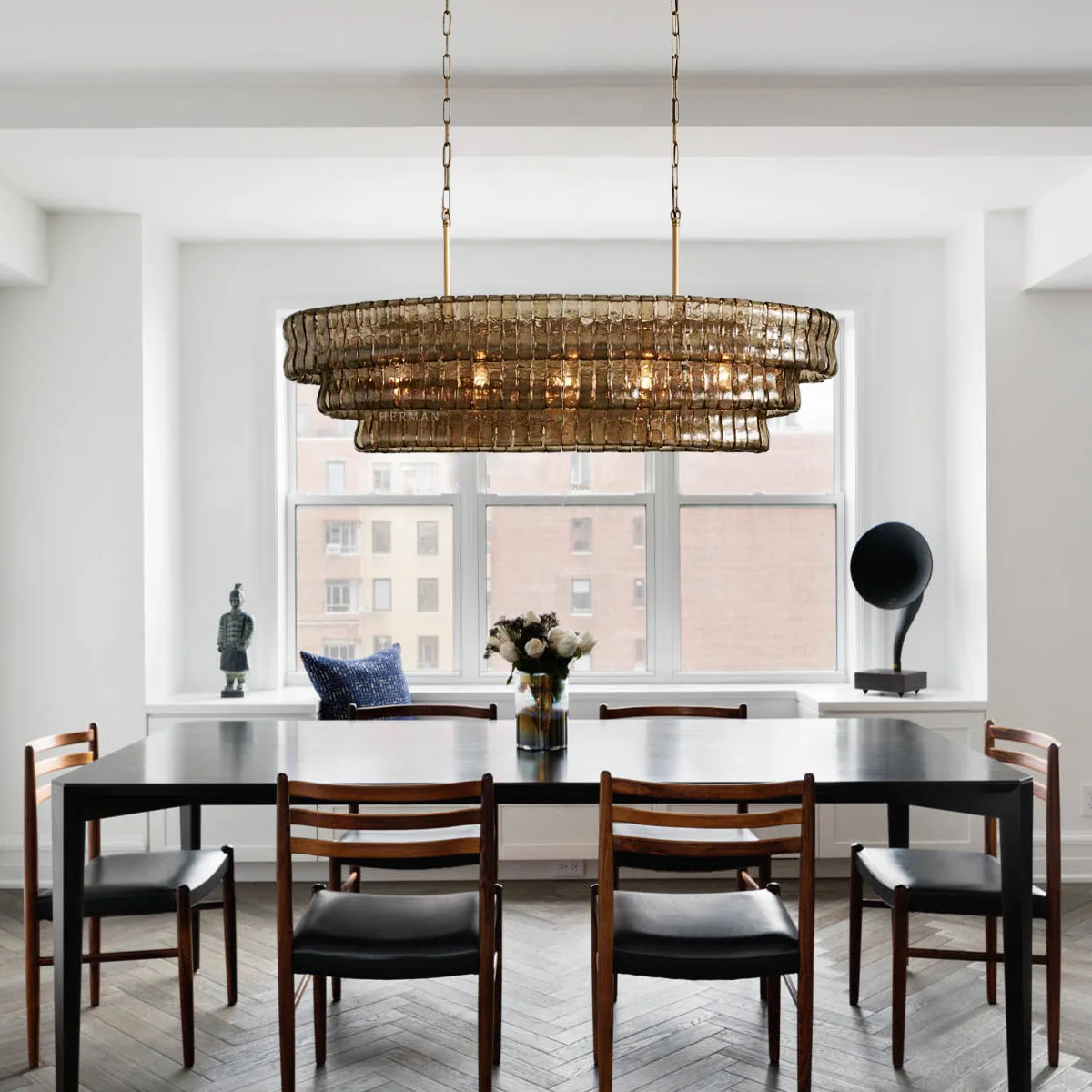 Amor Ghiaccio Glass Oval Chandelier 54"W/65"W