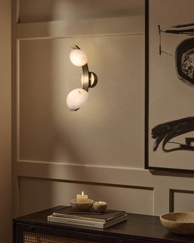 Antique Brass/Black Hardware Double Alabaster LED Wall Lamp - Image 2