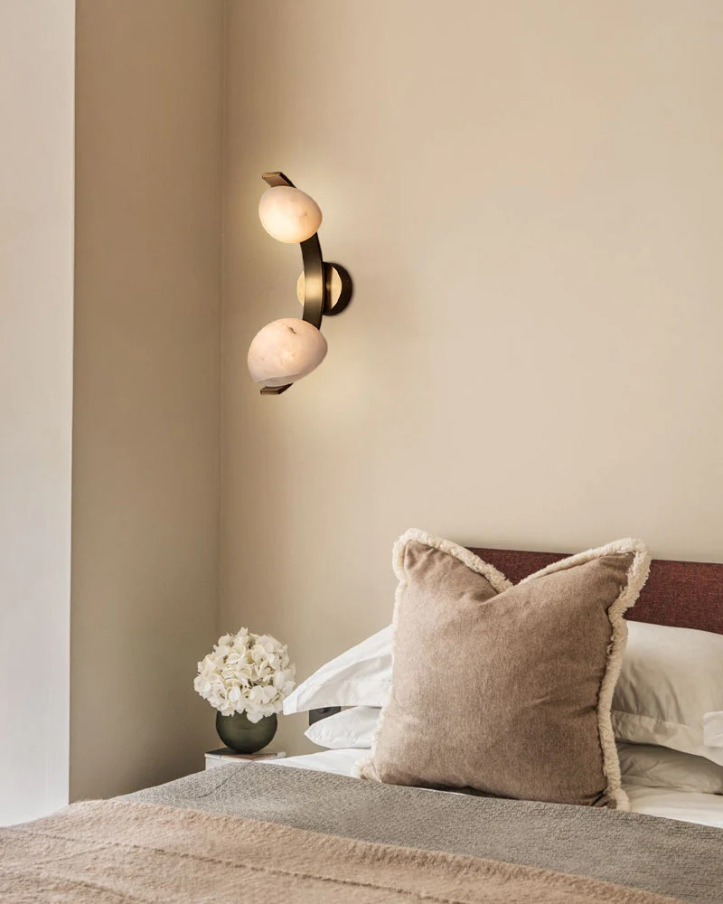 Antique Brass/Black Hardware Double Alabaster LED Wall Lamp - Image 4