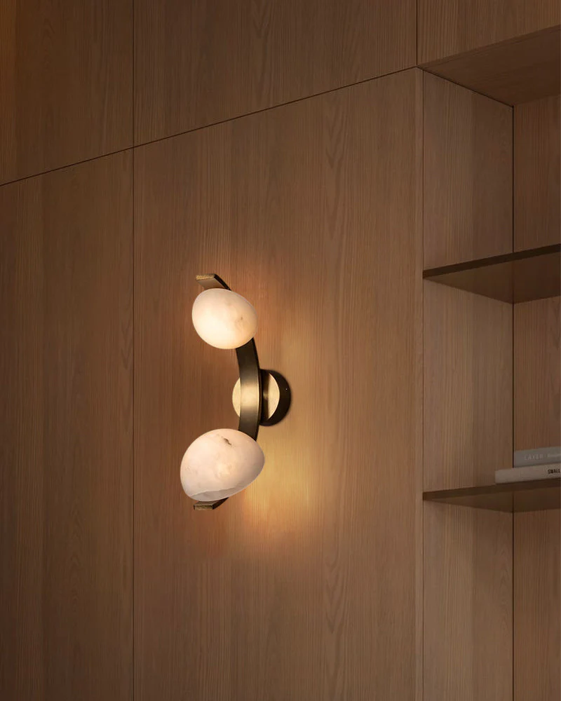 Antique Brass/Black Hardware Double Alabaster LED Wall Lamp - Image 5