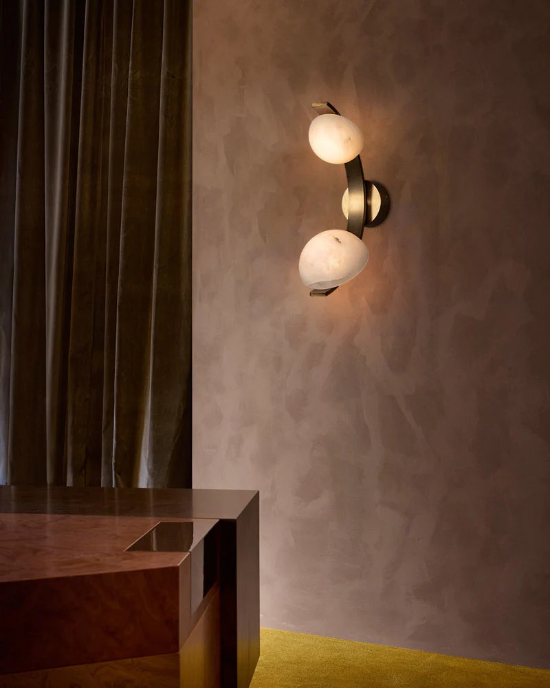 Antique Brass/Black Hardware Double Alabaster LED Wall Lamp - Image 6