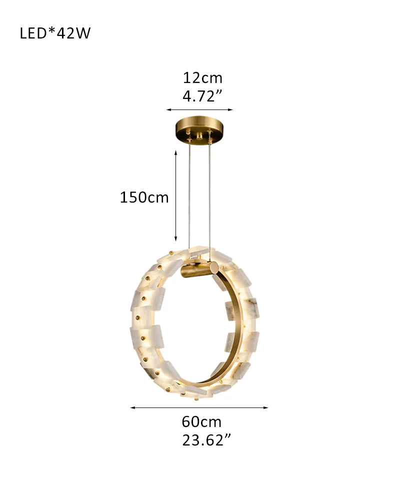 Antique Brass Ring Frame Round Halo Alabaster Modern Lighting Chandelier Wide 31" - Image 19