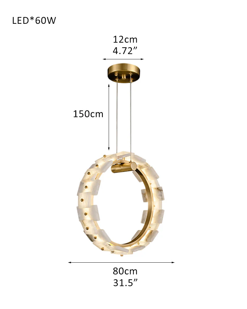 Antique Brass Ring Frame Round Halo Alabaster Modern Lighting Chandelier Wide 31" - Image 20