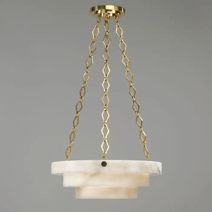 Art Deco Alabaster Chandelier - Brass Finish - Image 3