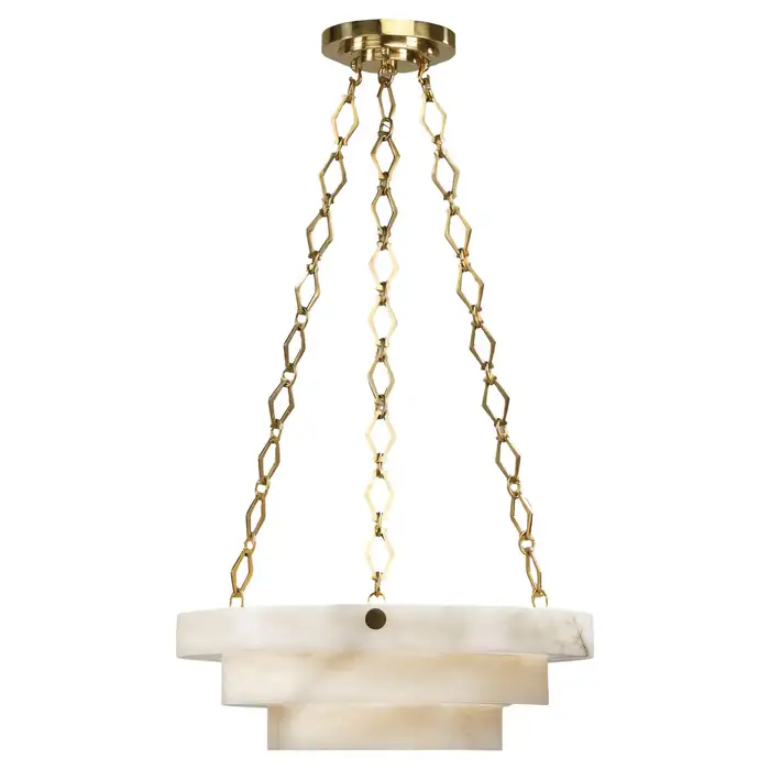 Art Deco Alabaster Chandelier - Brass Finish - Image 4