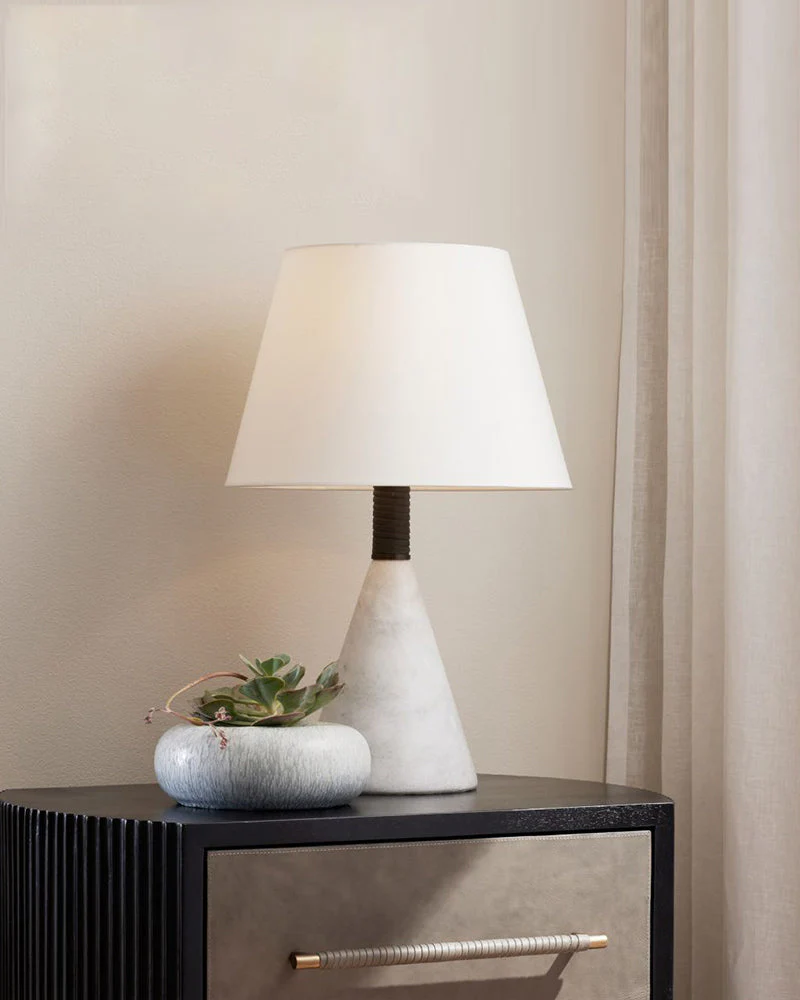 Art Design Arteriors Everly Alabaster Table Lamp Wide 15" with White Linen Fabric Lampshade - Image 4