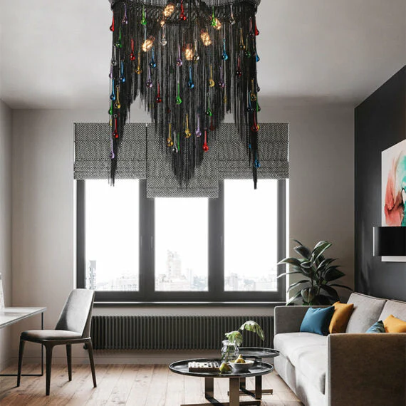 Black Chain Tassel Chandelier - Image 7