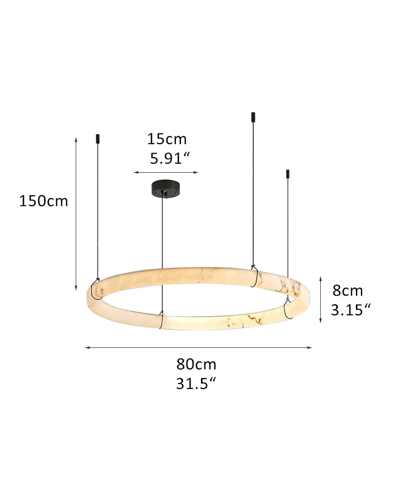Black Metal Modern Round Ring Alabaster Pendant Light, Width 3.15" - Image 20