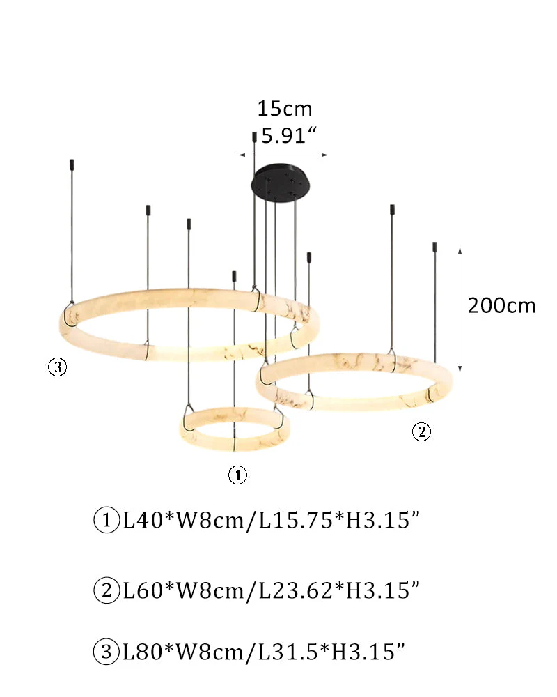 Black Metal Modern Round Ring Alabaster Pendant Light, Width 3.15" - Image 21