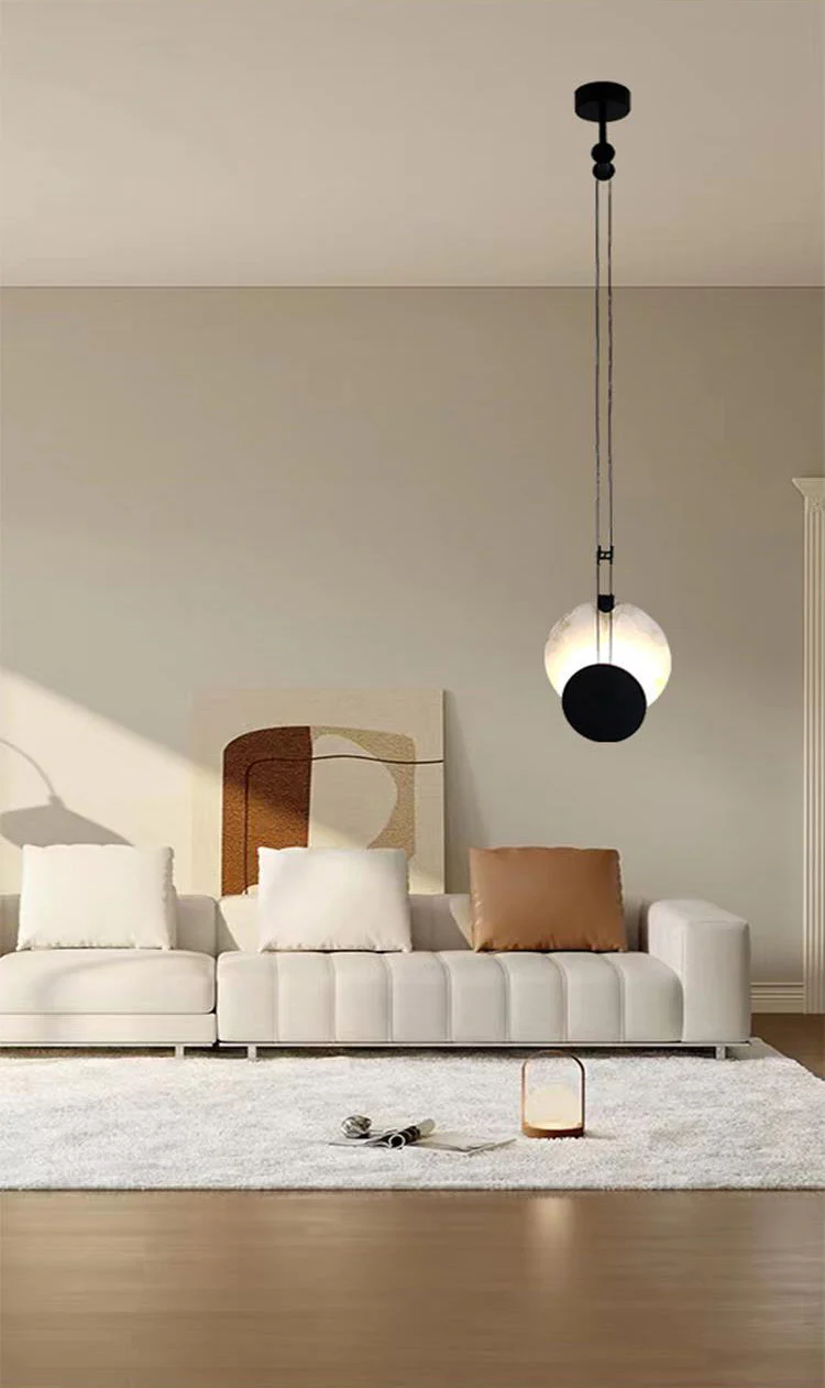 Black Paint Iron Disc Marble Pendant Lamp - Image 10