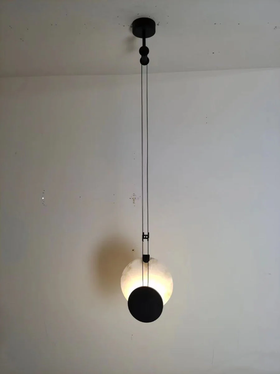 Black Paint Iron Disc Marble Pendant Lamp - Image 17