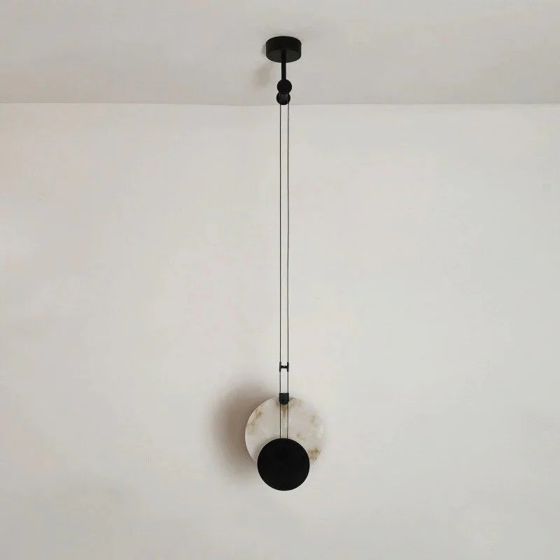 Black Paint Iron Disc Marble Pendant Lamp - Image 18