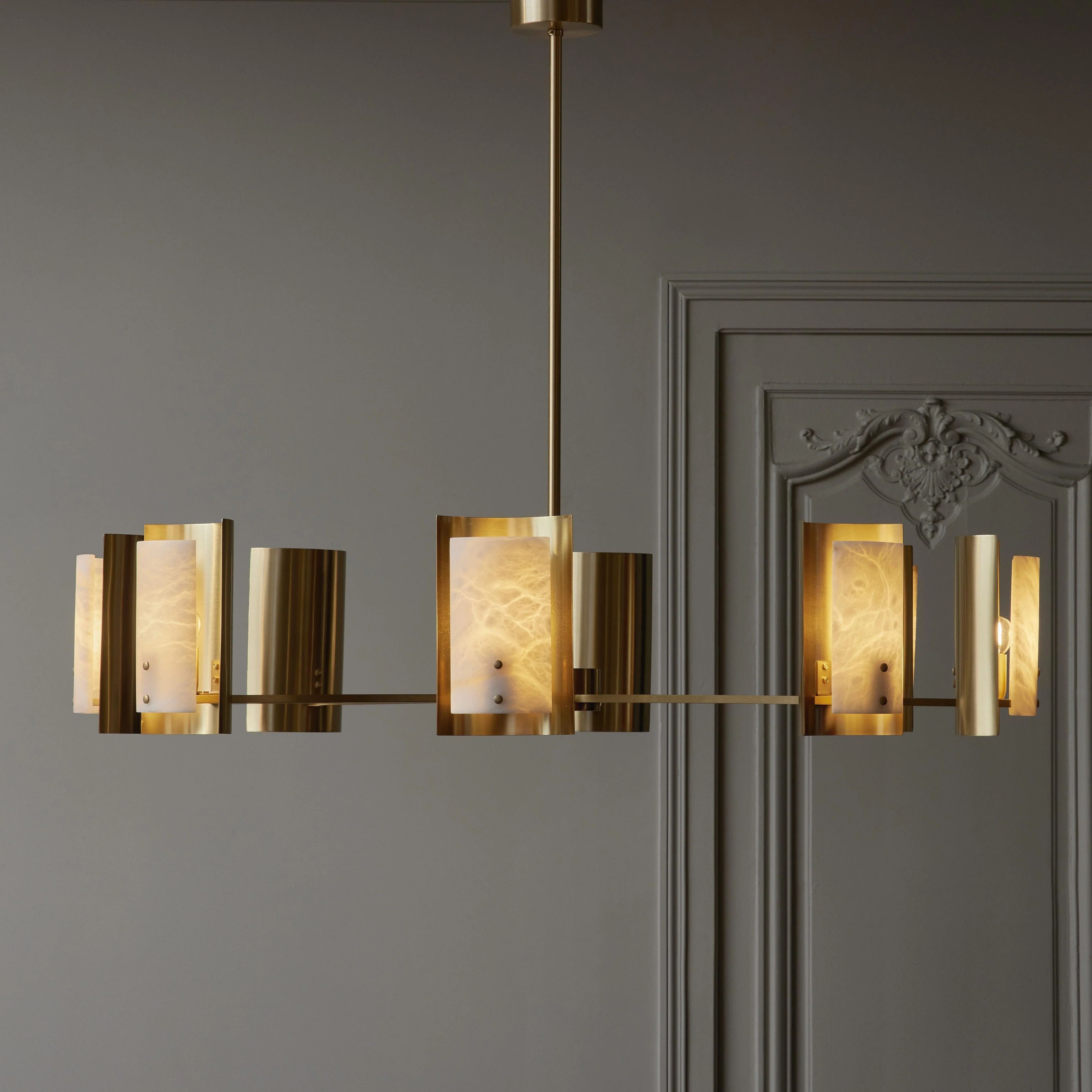 Brass and Alabaster Shield Chandelier - Image 2