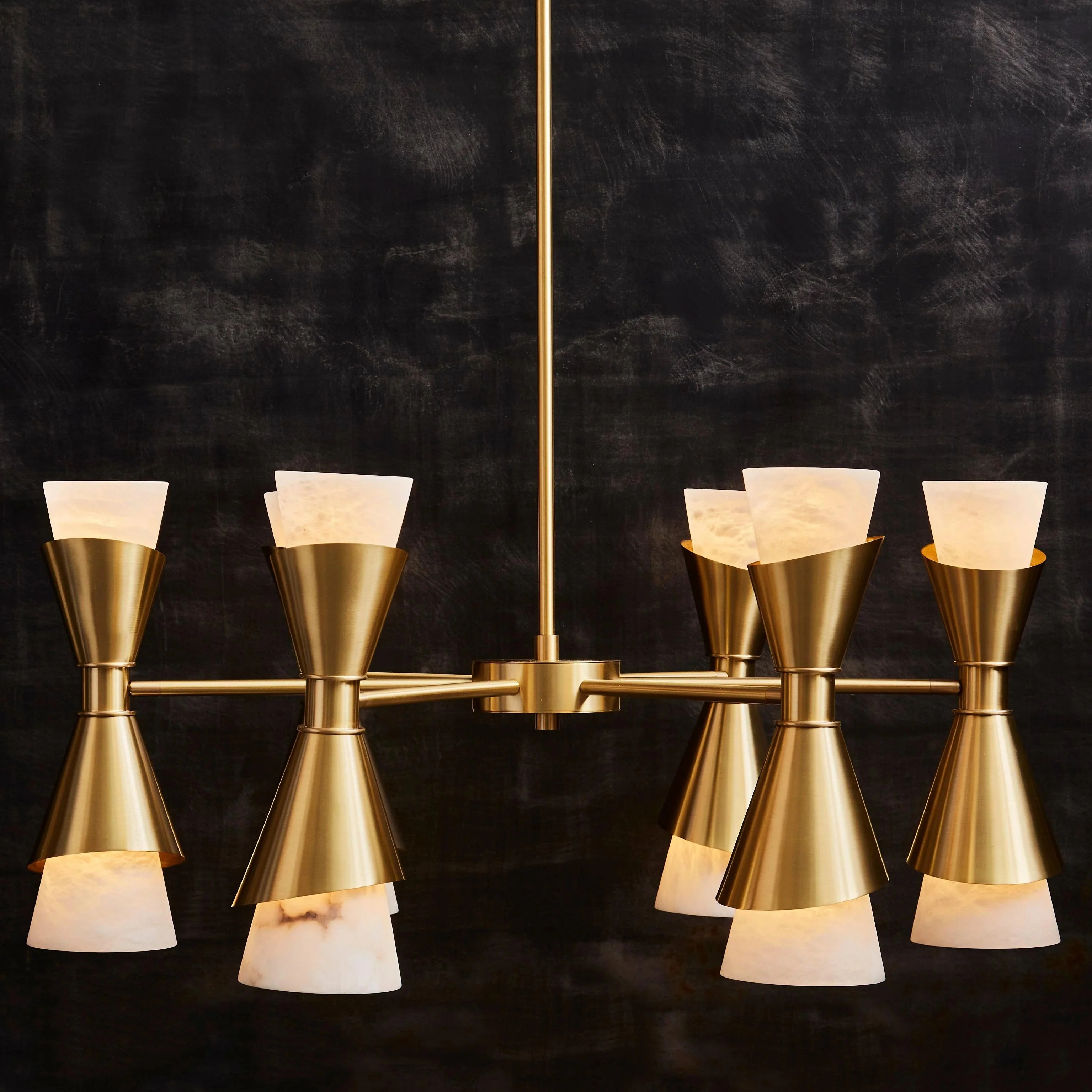 Brass with Alabaster Cones Chandelier