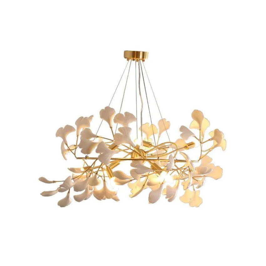 Ceramics Ginkgo Brass Round Branch Chandelier - Image 3