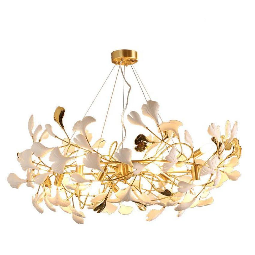 Ceramics Ginkgo Brass Round Branch Chandelier - Image 4
