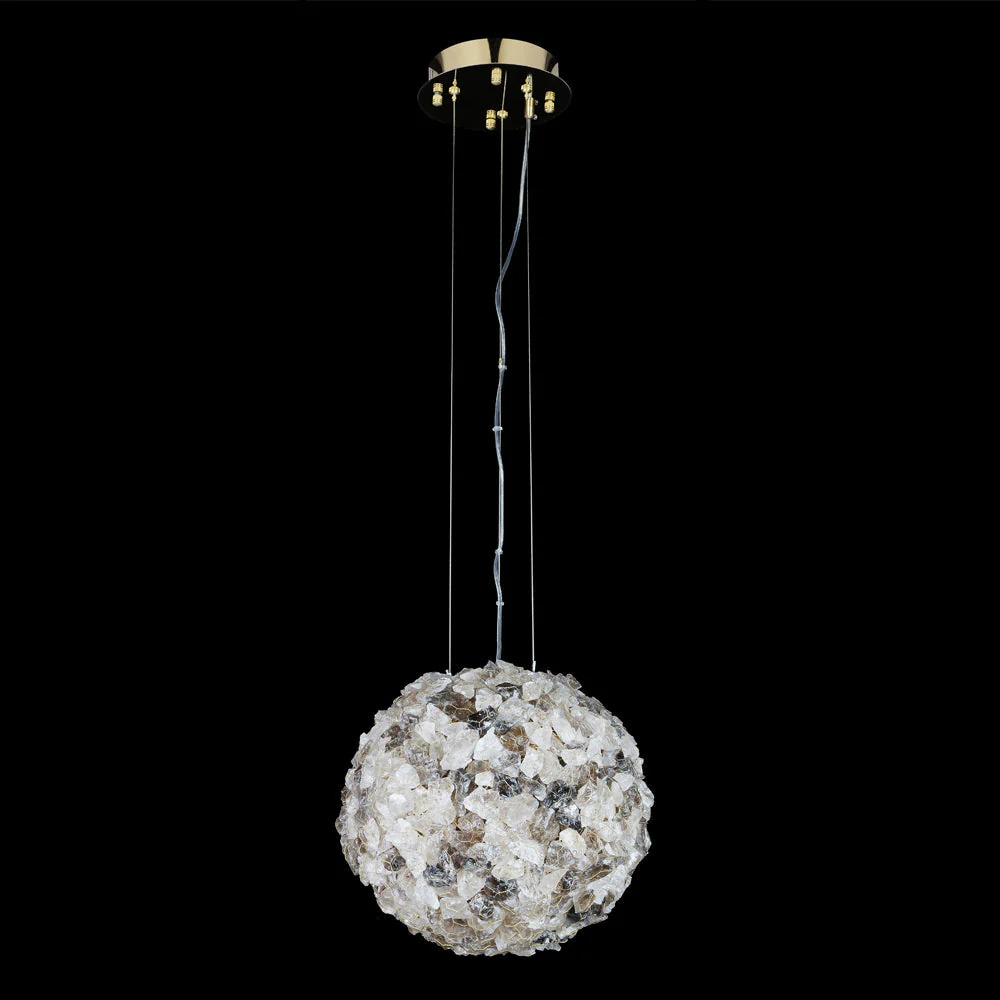 Modern Clear & Smoky Rock Crystal Ball Pendant Light - Image 2