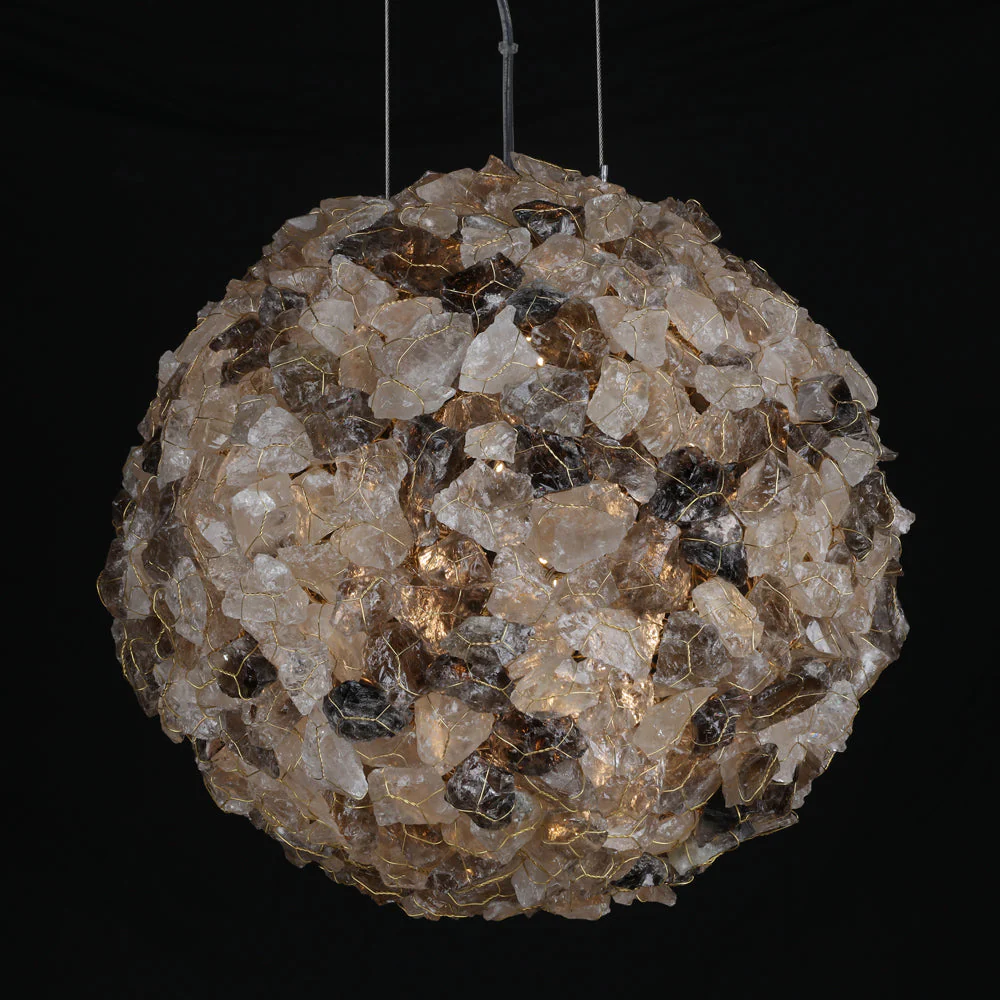 Modern Clear & Smoky Rock Crystal Ball Pendant Light - Image 3