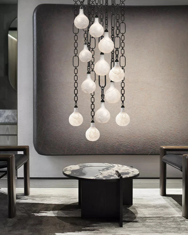 Cluster White Alabaster Globe Pendant Light with adjustable chain - Image 10