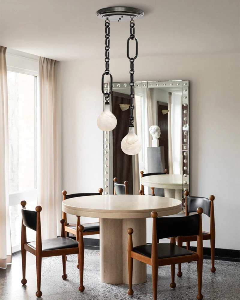 Cluster White Alabaster Globe Pendant Light with adjustable chain - Image 11