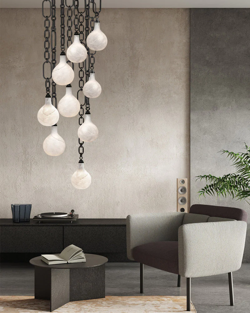 Cluster White Alabaster Globe Pendant Light with adjustable chain - Image 12