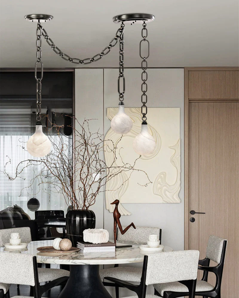 Cluster White Alabaster Globe Pendant Light with adjustable chain - Image 13