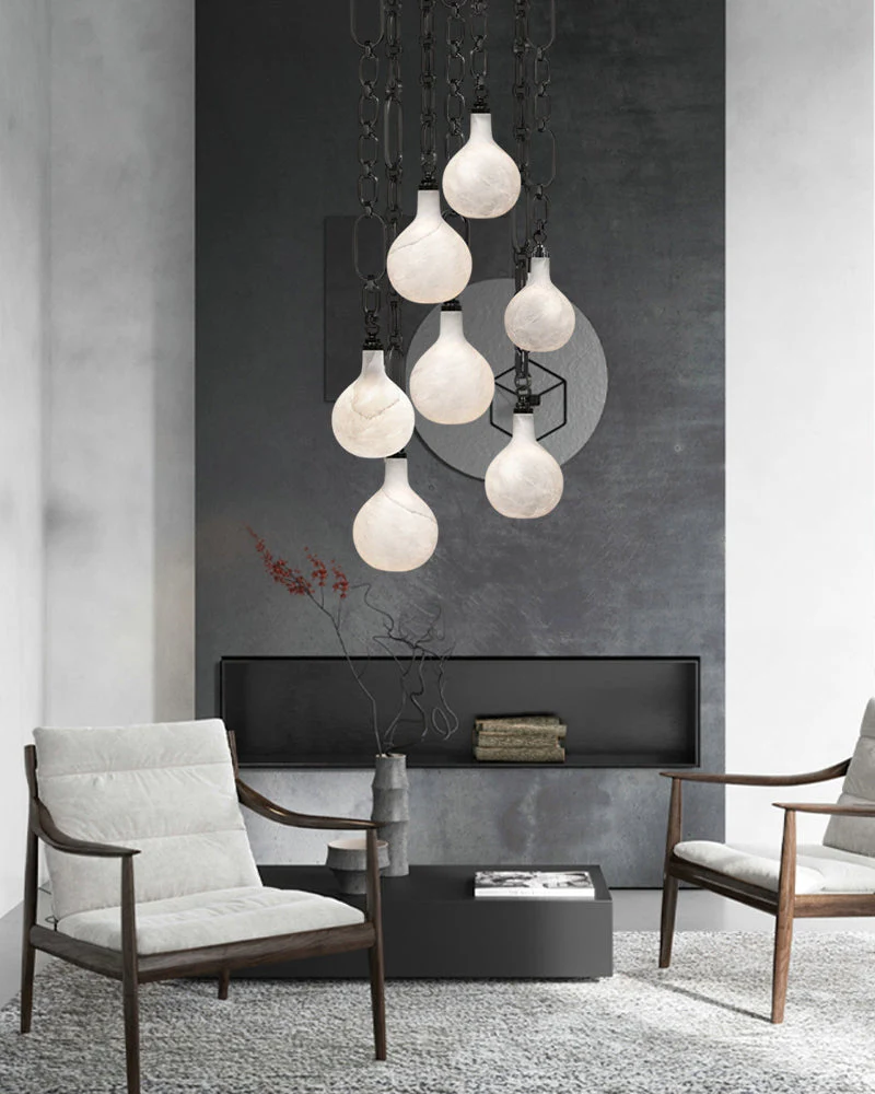 Cluster White Alabaster Globe Pendant Light with adjustable chain - Image 2