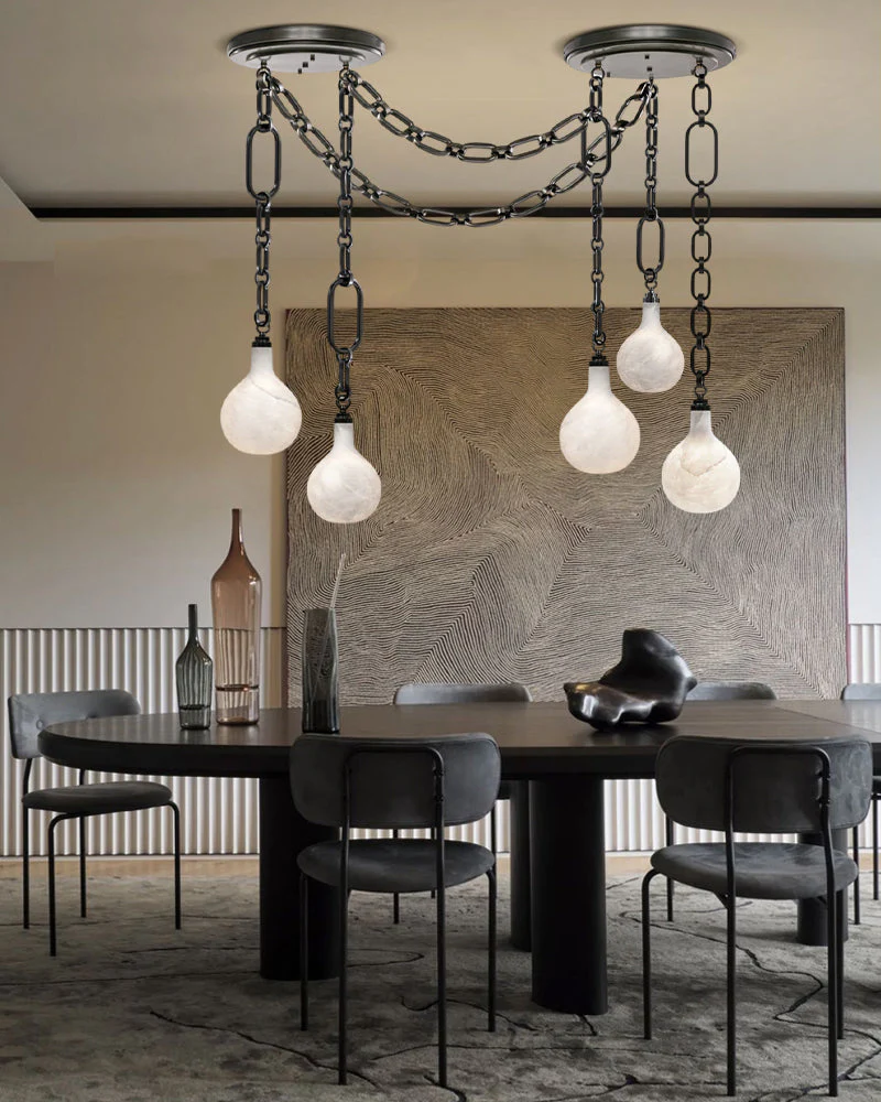Cluster White Alabaster Globe Pendant Light with adjustable chain - Image 3