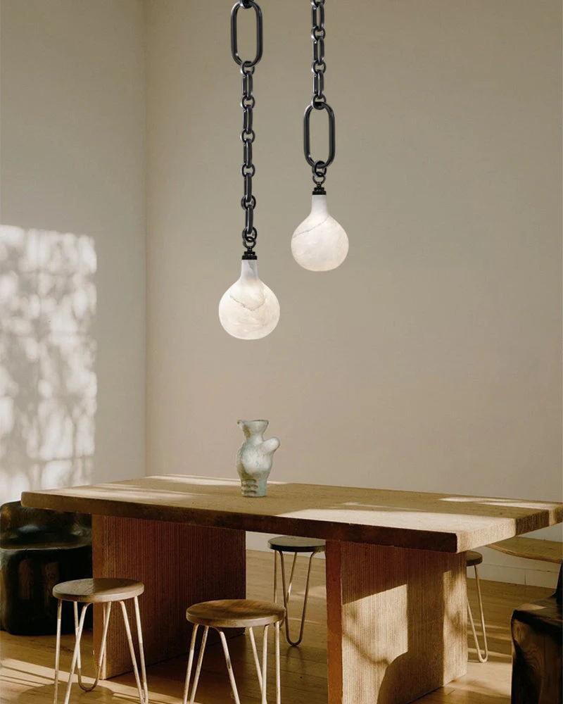 Cluster White Alabaster Globe Pendant Light with adjustable chain - Image 7