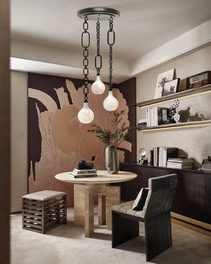 Cluster White Alabaster Globe Pendant Light with adjustable chain - Image 9