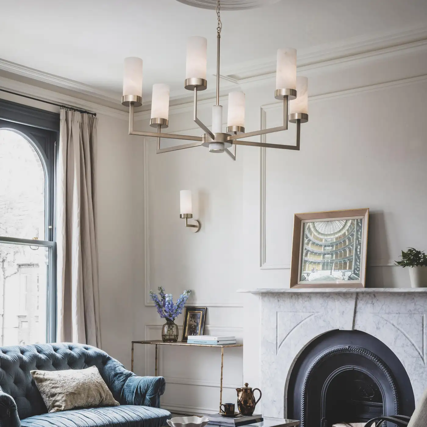 Contemporary Alabaster 6-arm Compass Chandelier - Image 8