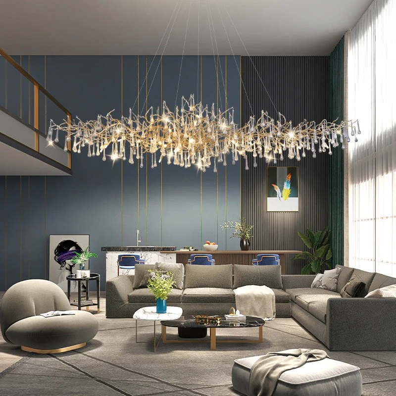 Crystal Teardrop Brass Branch Chandelier - Image 2