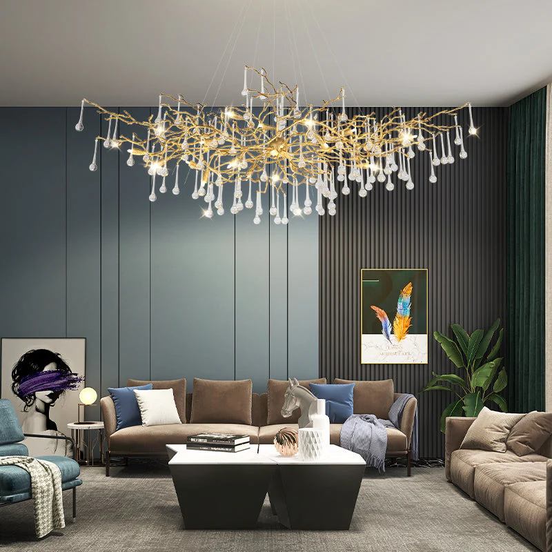 Crystal Teardrop Brass Branch Chandelier - Image 9