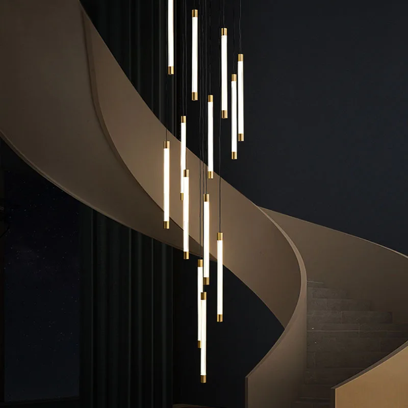 Custom Modern Iron Staircase Villa Apartment Loft Long Chandelier Hotel Villa Staircase Pendant Light - Image 2