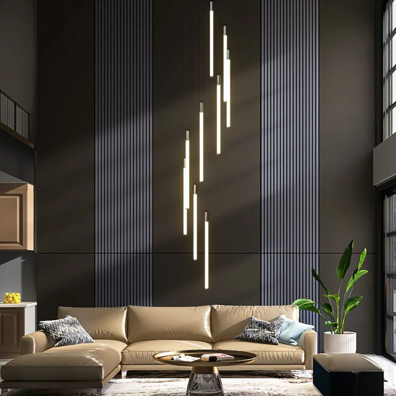 Custom Modern Iron Staircase Villa Apartment Loft Long Chandelier Hotel Villa Staircase Pendant Light - Image 6