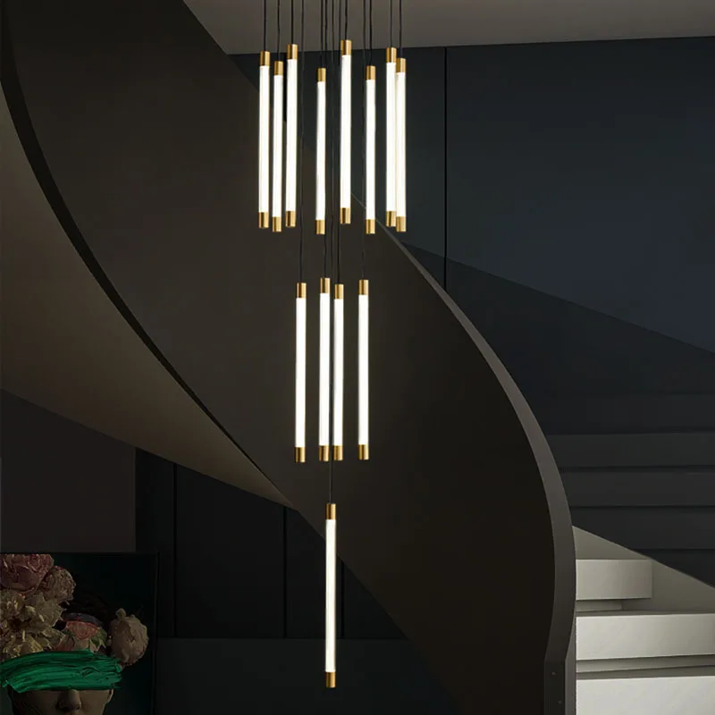 Custom Modern Iron Staircase Villa Apartment Loft Long Chandelier Hotel Villa Staircase Pendant Light - Image 7