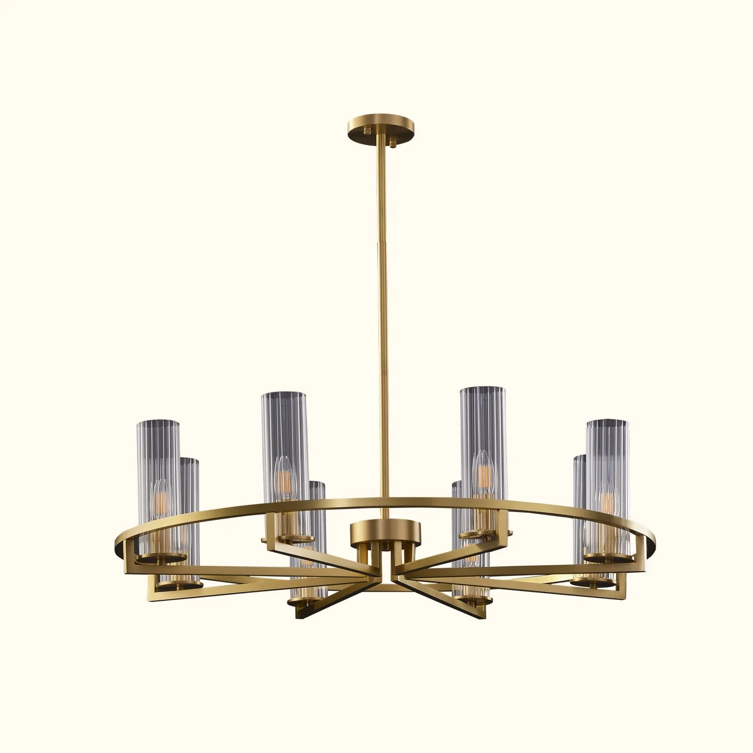 Cylindrical Aged Brass Chandelier - Image 10