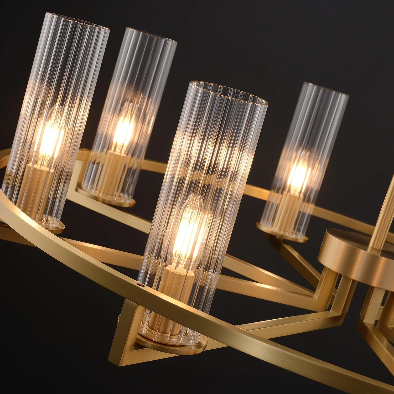 Cylindrical Aged Brass Chandelier - Image 9