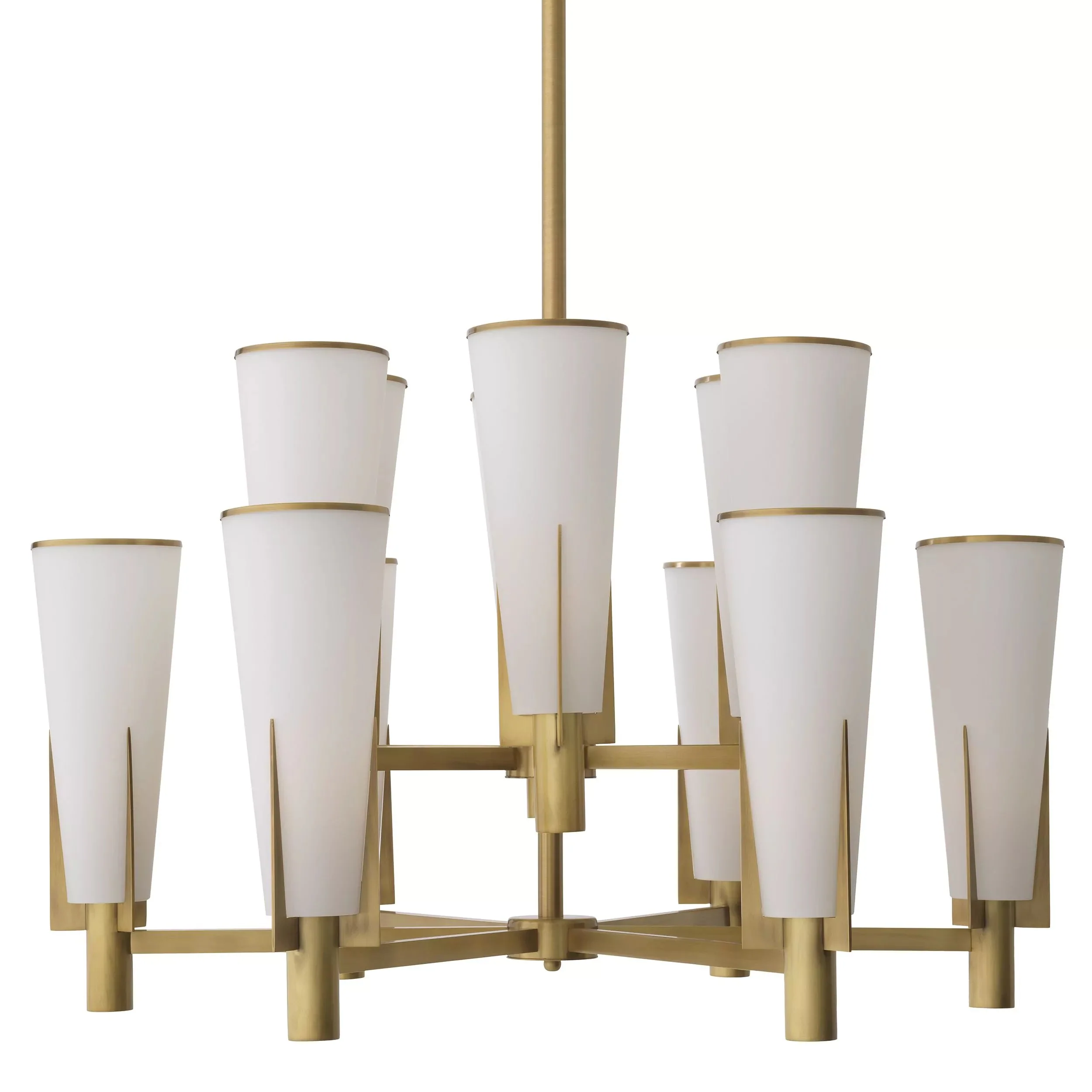 Dino Double Modern Brass Chandelier - (Antique Brass Finish/White Glass) - Image 6