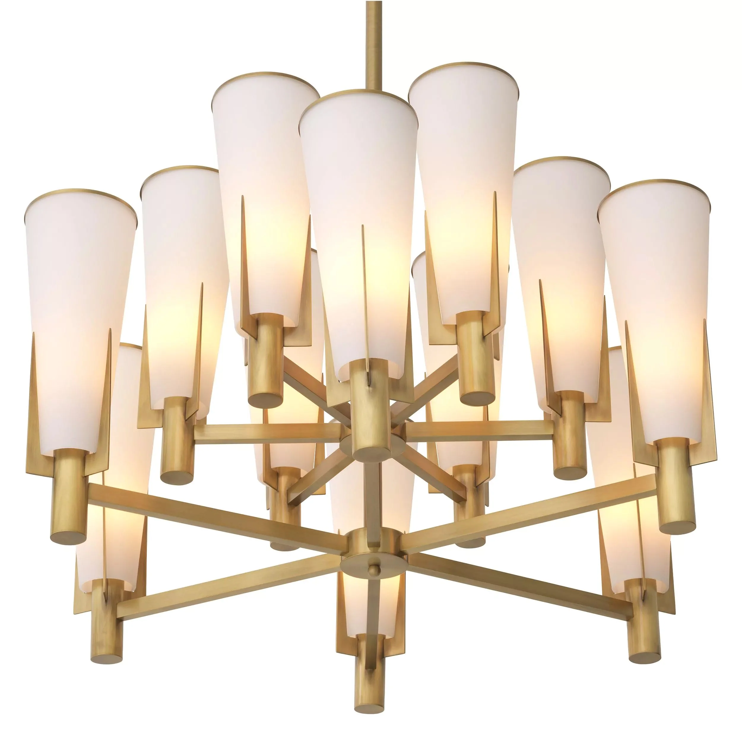 Dino Double Modern Brass Chandelier - (Antique Brass Finish/White Glass) - Image 7